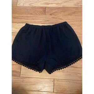 Brandy Melville, women's black elastic waist shorts with fringe hem